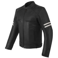 Men's Motor Cycle Leather Jacket with white Stripes Black Shoulders | Black The Stitch Fit