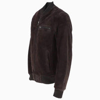 Men's Suede Bomber Jacket  Leather, Full Zip Front with Chest Pocket | Brown The Stitch Fit