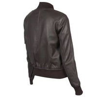 Women's Classy Bomber Biker Leather Jacket, Zip Front, Sleeve Pocket, YKK Zipper | Brown The Stitch Fit