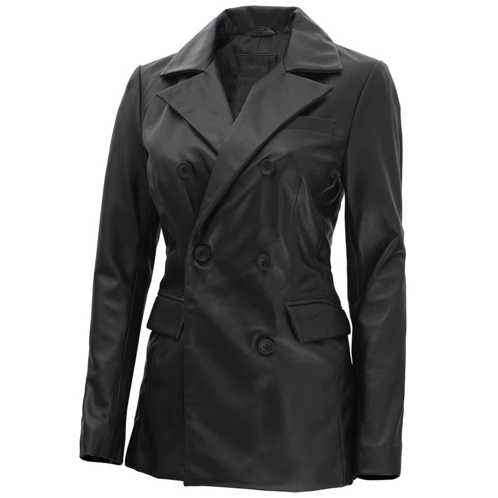 Women's Leather Blazer Coat | Black The Stitch Fit