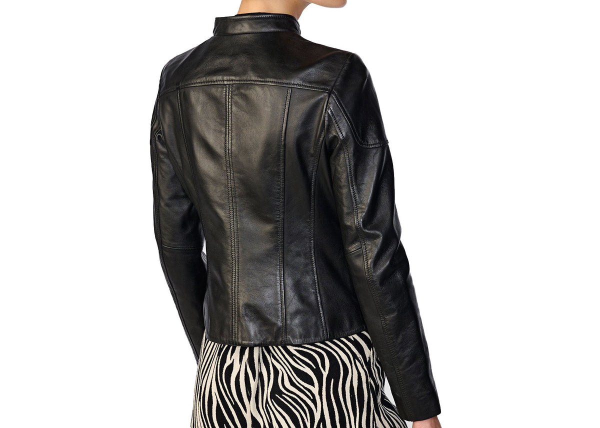 Women Scuba Leather Jacket | Black The Stitch Fit