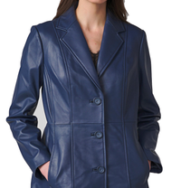 Women's Real Long Leather Trench Coat | Blue The Stitch Fit