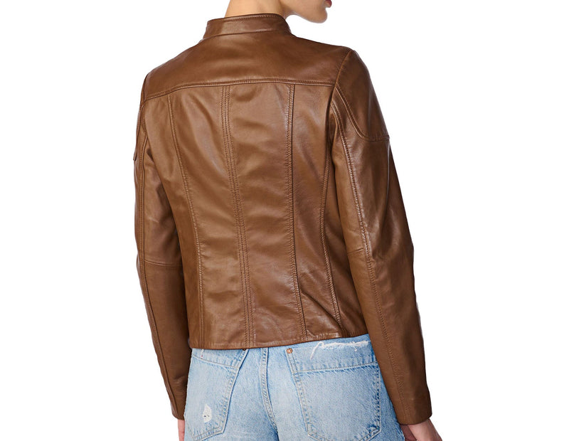Women's Scuba Leather Jacket | Brown The Stitch Fit