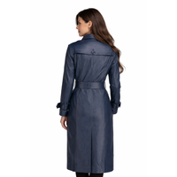 Womens Double Breasted Leather Trench Coat | Blue