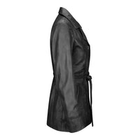 Women's Belted Leather Jacket, Long Sleeve, Zip Front | Black The Stitch Fit