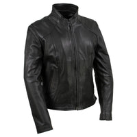 Women's Café Racer Motorcycle Leather Jacket | Black The Stitch Fit