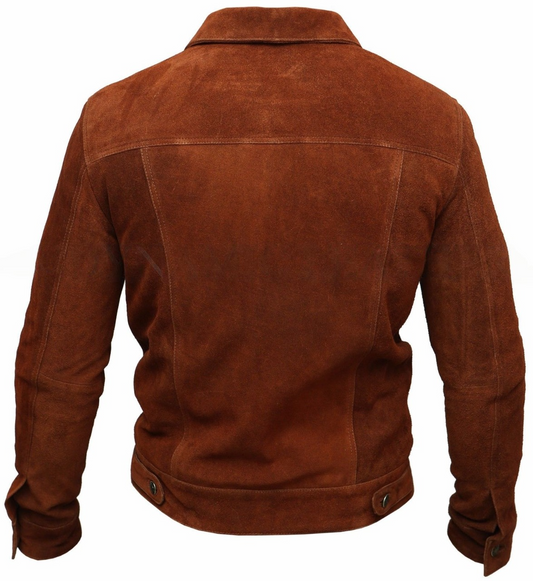 Men's Trucker Suede Leather Jacket,  X-Men 2017 Logan Wolverine 3 Hugh Jackman Style | Brown