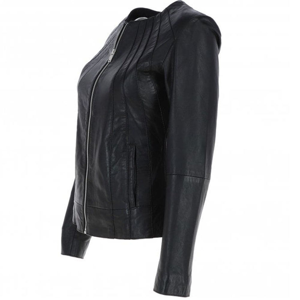 Women's Biker Leather Jacket Zip-Up | Black The Stitch Fit