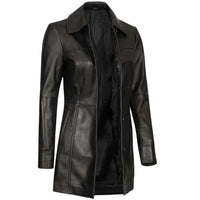 Women's Genuine Lambskin Leather Coat, 3/4 Length | Black The Stitch Fit
