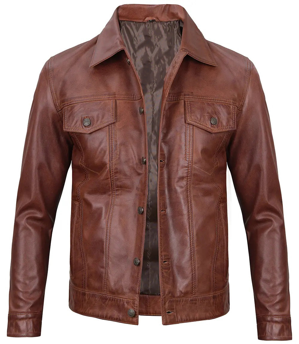 Men's Leather Casual Jacket | Brown The Stitch Fit