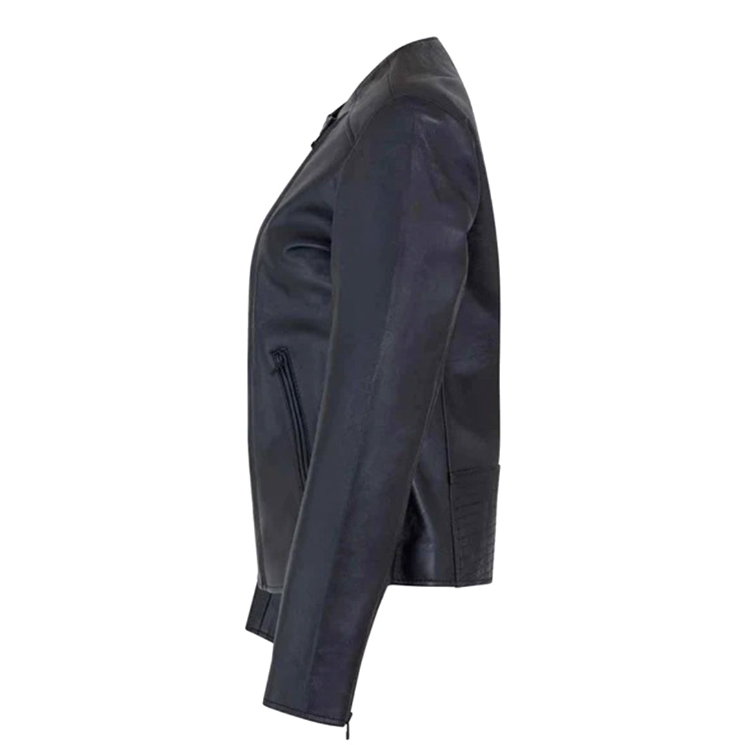 Women's Motorcycle Jacket Zip Front with Lapel Collar | Black The Stitch Fit