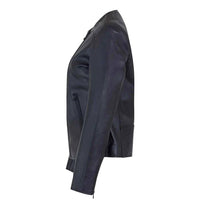 Women's Motorcycle Jacket Zip Front with Lapel Collar | Black The Stitch Fit