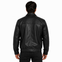 Men' Genuine Classic Leather Jacket | Black & Blue The Stitch Fit