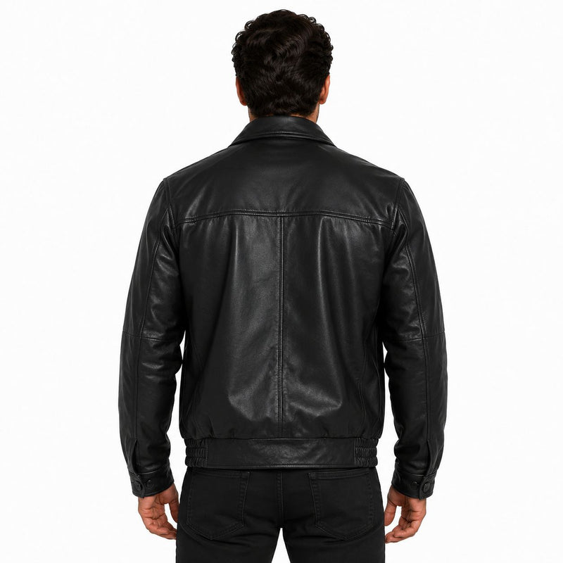 Men' Genuine Classic Leather Jacket | Black & Blue The Stitch Fit
