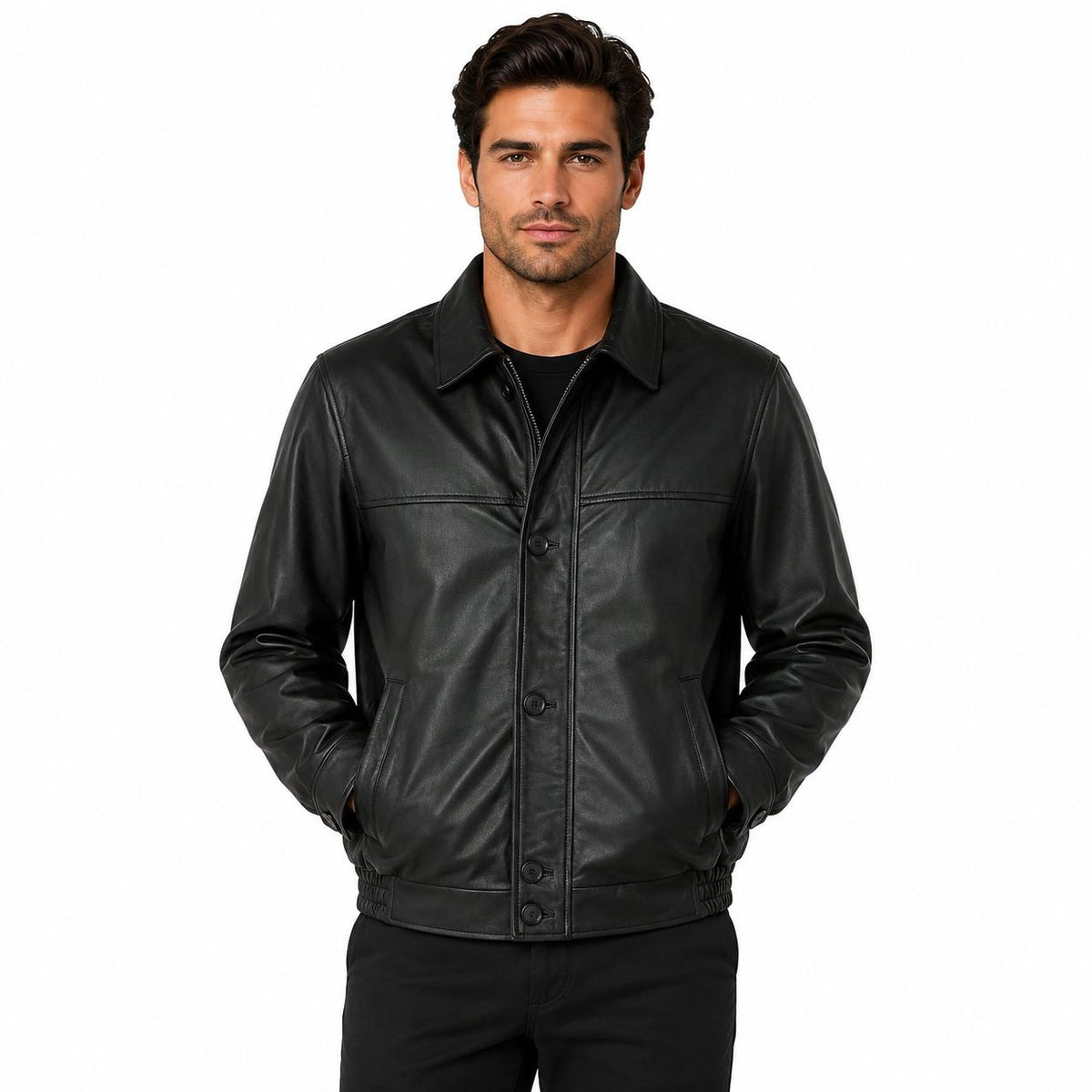 Men' Genuine Classic Leather Jacket | Black & Blue The Stitch Fit