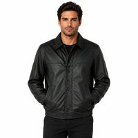 Men' Genuine Classic Leather Jacket | Black & Blue The Stitch Fit