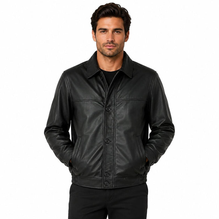 Men' Genuine Classic Leather Jacket | Black & Blue The Stitch Fit