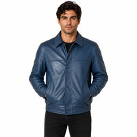 Men' Genuine Classic Leather Jacket | Black & Blue The Stitch Fit