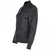 Women's Biker Style Leather Jacket With Zip Front & Stand Collar | Black The Stitch Fit