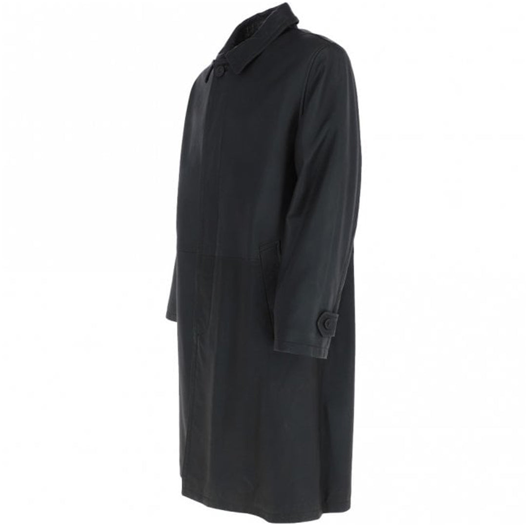 Men's Full Length Leather Overcoat With Shirt Collar Style | Black The Stitch Fit