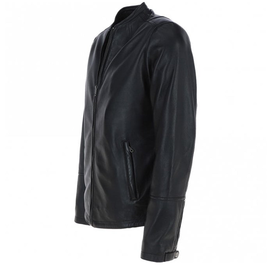 Men's Café Racer Style Leather Jacket | Black The Stitch Fit