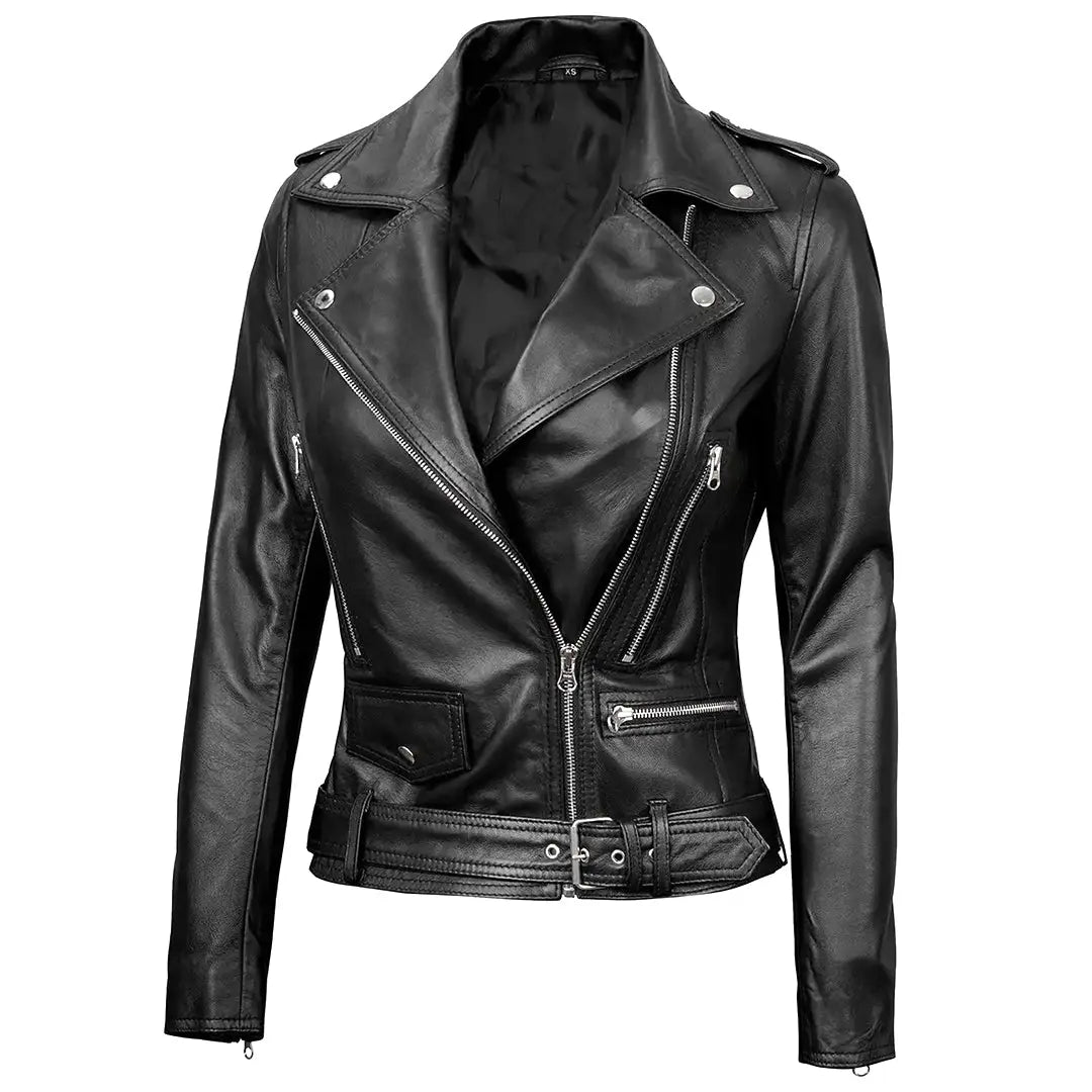 Women's Motorcycle Leather Jacket | Black The Stitch Fit