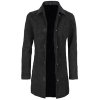 Women's Suede Leather Trench Coat Front Button | Black The Stitch Fit