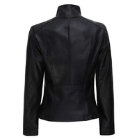Womens Café Racer High Neck Fitted Leather Jacket | Black The Stitch Fit