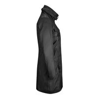 Women's Long Leather Coat, High Neck, Multiple Pockets, Full Zip Front | Black The Stitch Fit