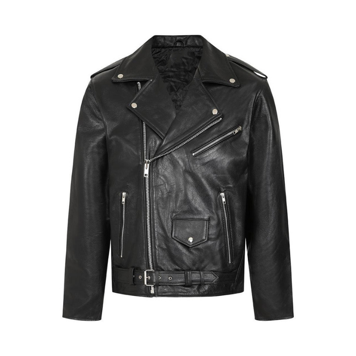 Men's Asymmetrical Genuine Leather Jacket | Black The Stitch Fit