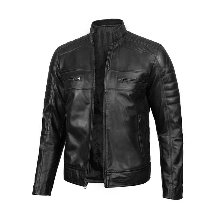 Men's  Biker Genuine Leather Moto Racer Jacket | Black The Stitch Fit