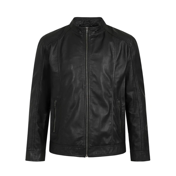 Men's Leather Zip-Up Jacket, Biker Style | Black The Stitch Fit