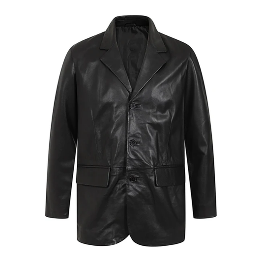 Men's Genuine Leather Blazer Coat | Black