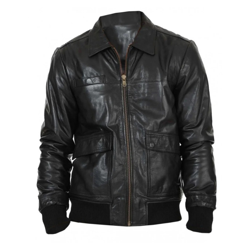 Men's Real Lambskin Leather Bomber Jacket | Black The Stitch Fit
