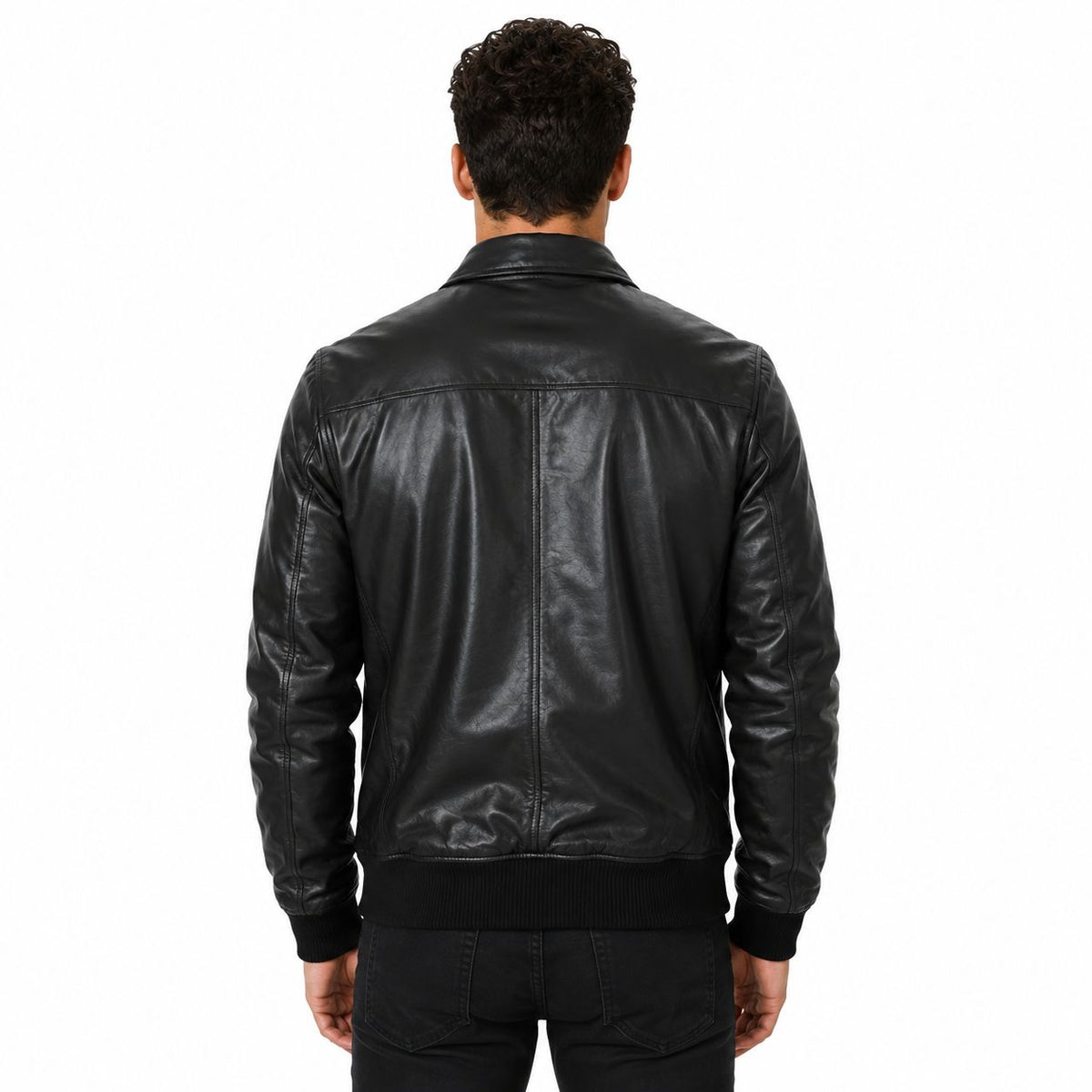 The Stitch Fit Men's Real Lambskin Leather Bomber Jacket – Black Genuine Leather Zip-Up Bomber Jacket