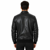 The Stitch Fit Men's Real Lambskin Leather Bomber Jacket – Black Genuine Leather Zip-Up Bomber Jacket