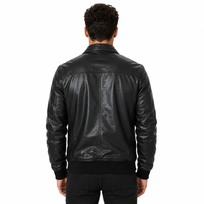 Men's Real Lambskin Leather Bomber Jacket | Black
