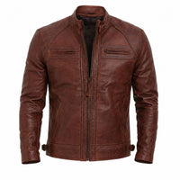 Brown leather jacket on a white background