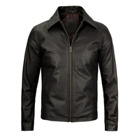 Men's Vintage Harrington Leather Jacket with Shirt Collar | Black The Stitch Fit