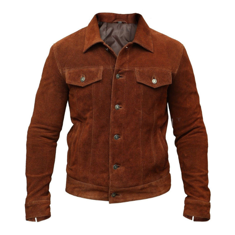 Men's Trucker Suede Leather Jacket,  X-Men 2017 Logan Wolverine 3 Hugh Jackman Style | Brown