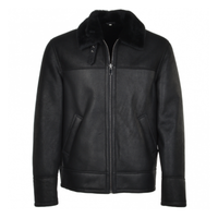 Men's Sheepskin Genuine Leather Jacket with Fur Collar | Black The Stitch Fit