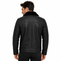 Man wearing a black leather jacket on a white background