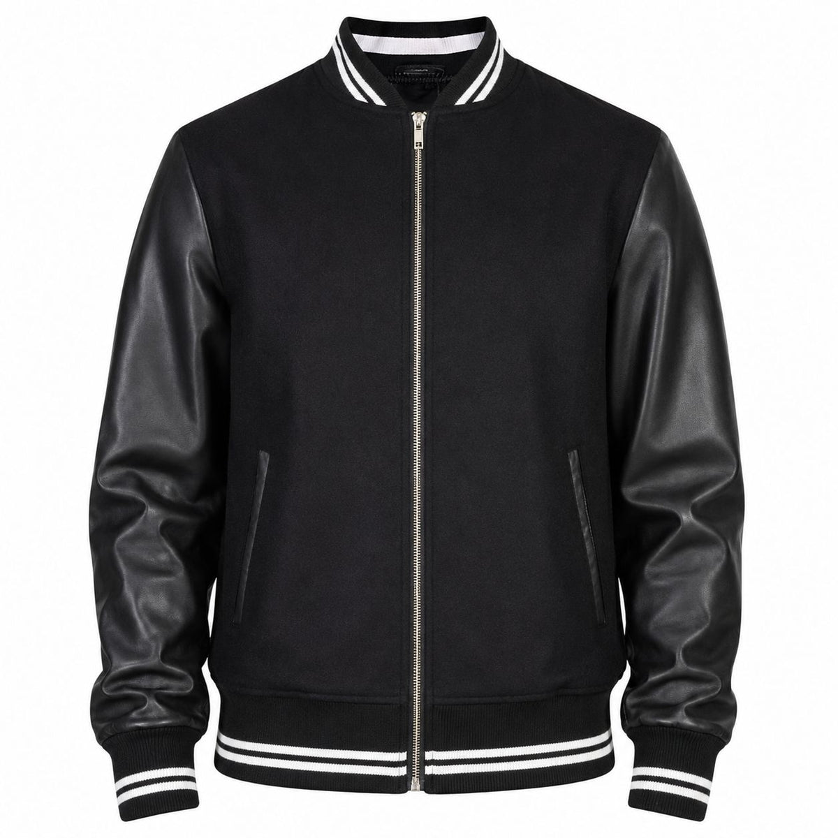 Men's Harrington Bomber Leather Varsity Style Jacket | Black The Stitch Fit