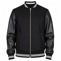 Men's Harrington Bomber Leather Varsity Style Jacket | Black The Stitch Fit