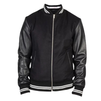 Men's Harrington Bomber Leather Varsity Style Jacket | Black The Stitch Fit