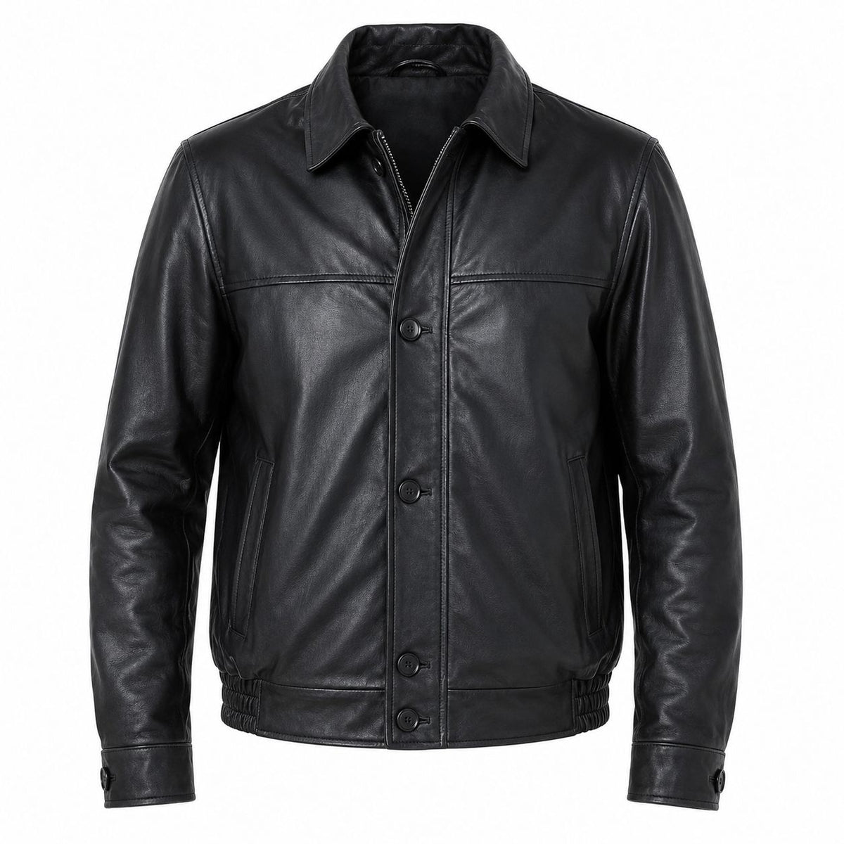 Men' Genuine Classic Leather Jacket | Black & Blue The Stitch Fit