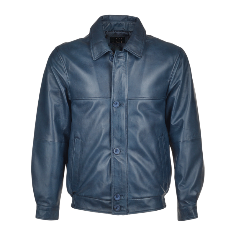 Men' Genuine Classic Leather Jacket | Black & Blue The Stitch Fit