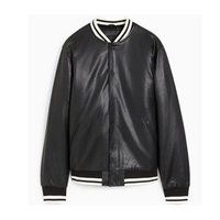 Men's Faux Leather Bomber Varsity Jacket, two side pockets, Black (Also Available in Real Leather) | Black The Stitch Fit
