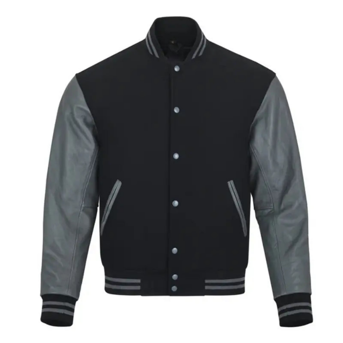 Men's Bomber Leather Jacket | Black/Grey The Stitch Fit