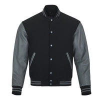 Men's Bomber Leather Jacket | Black/Grey The Stitch Fit